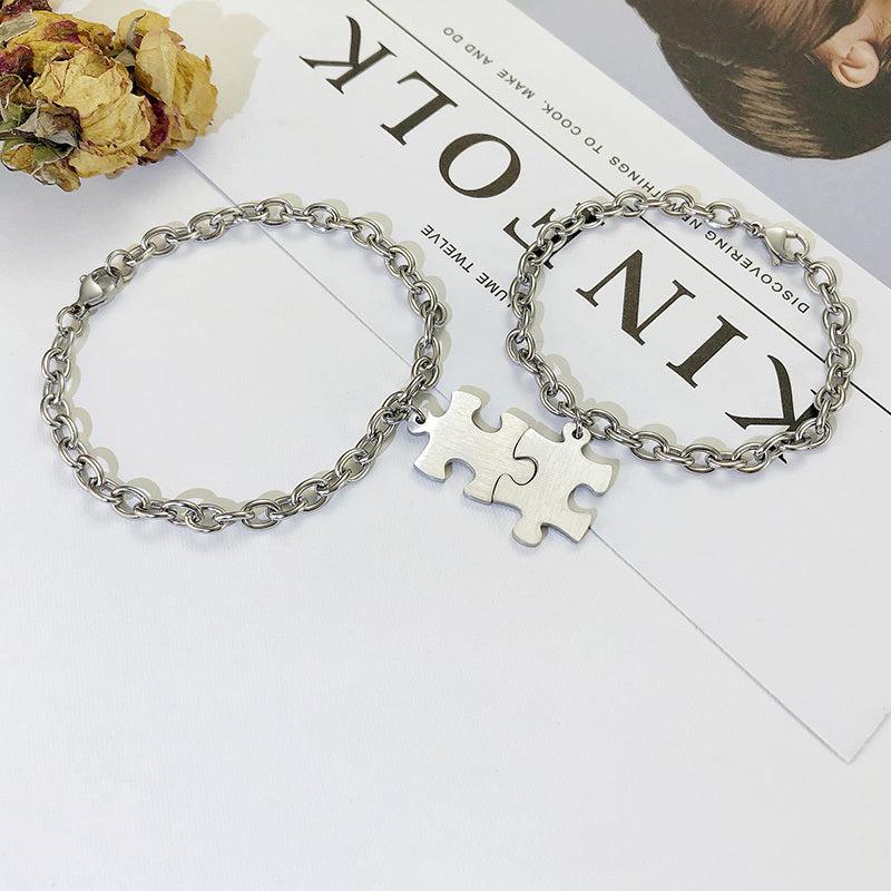 316L Steel bracelet – puzzle with a zircon, slide clasp fastening, silver  colour | Jewellery Eshop EU